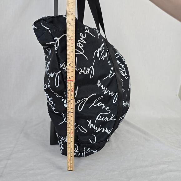 Pink Victoria's Secret Tote Black with White Love Pink Print - Picture 14 of 16